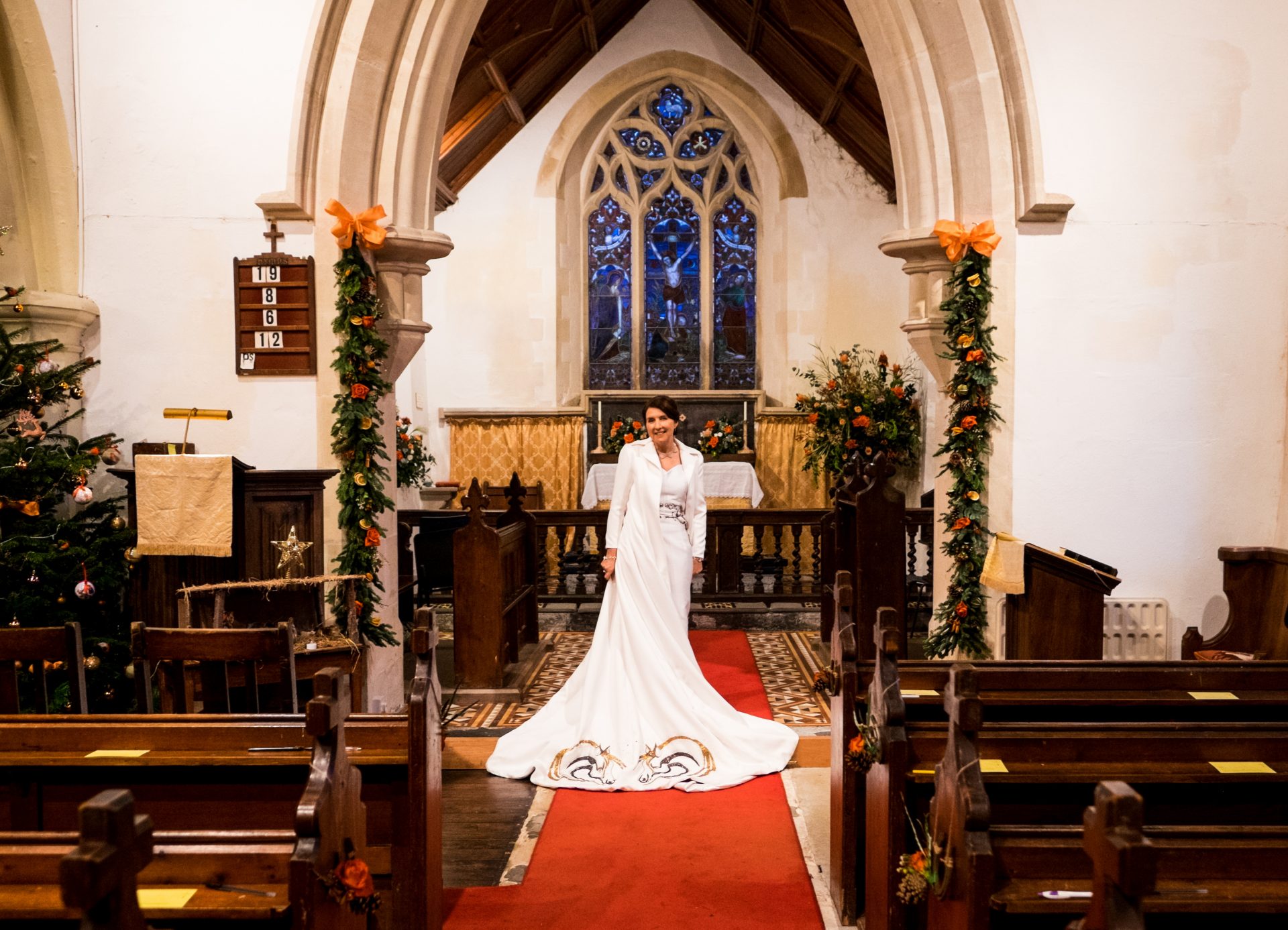 Bride in white in the church