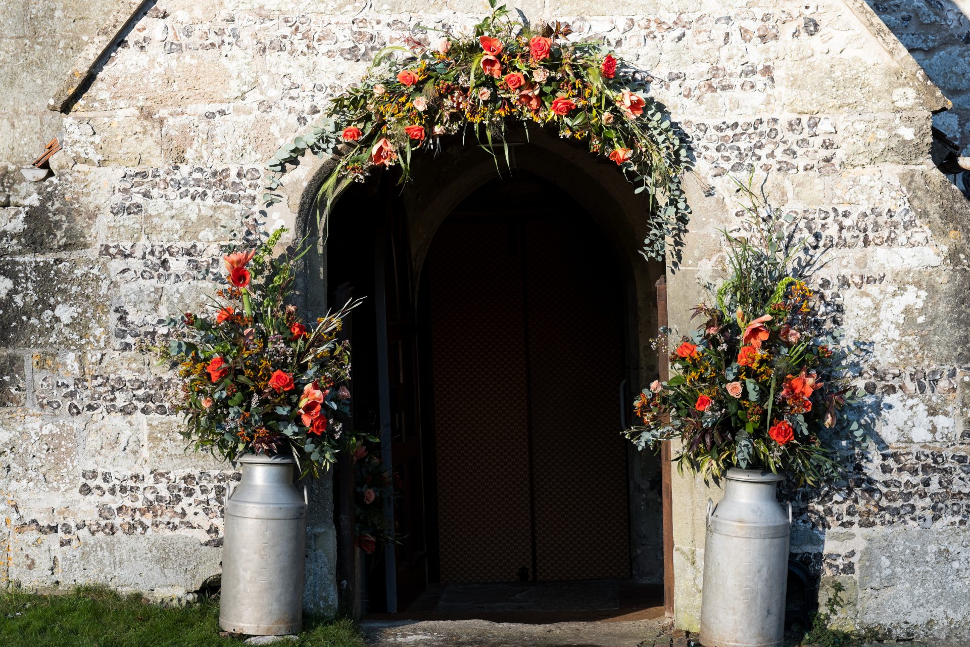 Church entry with flowers
